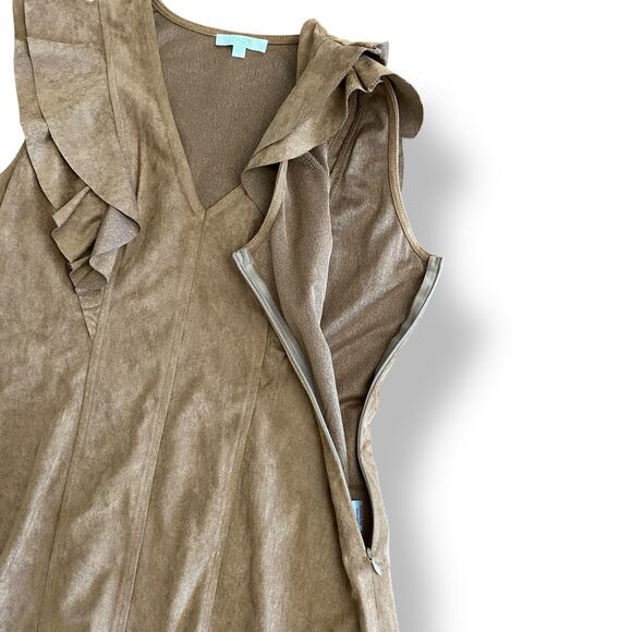 Jade by Melody Tam XS Faux Suede Tan Ruffle Sleeve V-Neck‎ Top Blouse - Picture 5 of 7